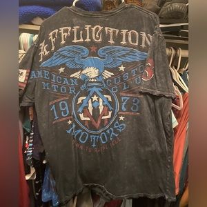Affliction T-Shirt Black Eagle Wings Short Sleeve Motor Club 1973 2XL
